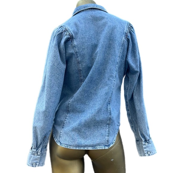 & Other Stories Puff Shoulder Cotton Denim Collared Button Down Shirt size 0 - Picture 10 of 13
